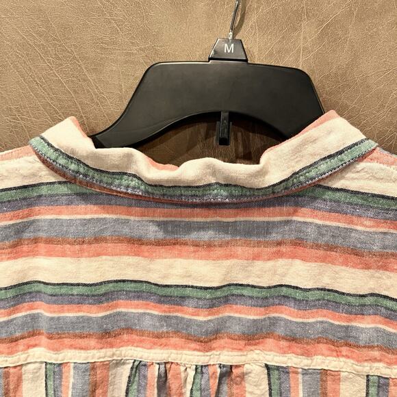 Orvis Linen Blend Shirt Womens Large Colorful Button Up Sleeveless Striped Top - Picture 7 of 11